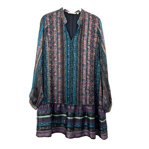 Soft Surroundings floral striped metallic tunic top mini dress Size S boho artsy